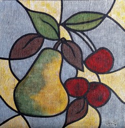 Fruit 80x80cm, acrylics on burlap, 2019